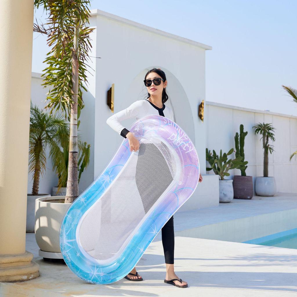 Mesh Backrest Recliner Inflatable Floating Chair with Sequin Design