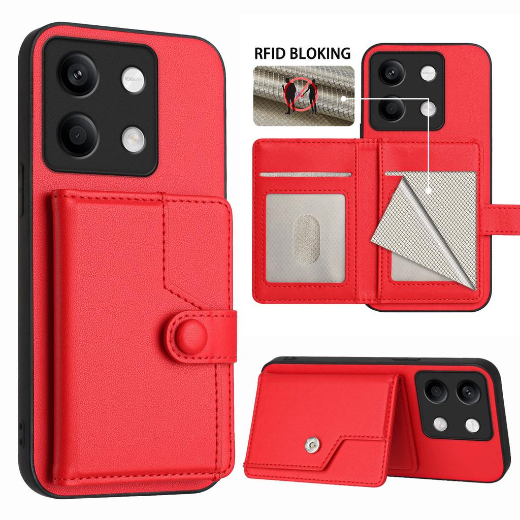 Чехол для Xiaomi Redmi Note 13 5G с блокировкой RFID, держателем для карт, подставкой, из ТПУ + ПУ кожи, задняя крышка телефона