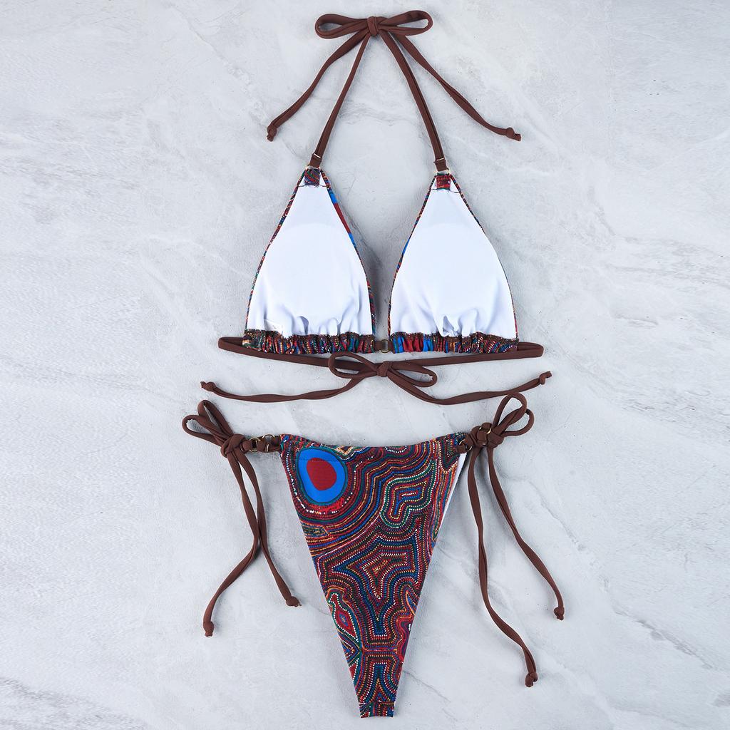 Женское сексуальное бикини с разрезом и принтом, модный купальник с накладкой на грудь без стального бюстгальтера