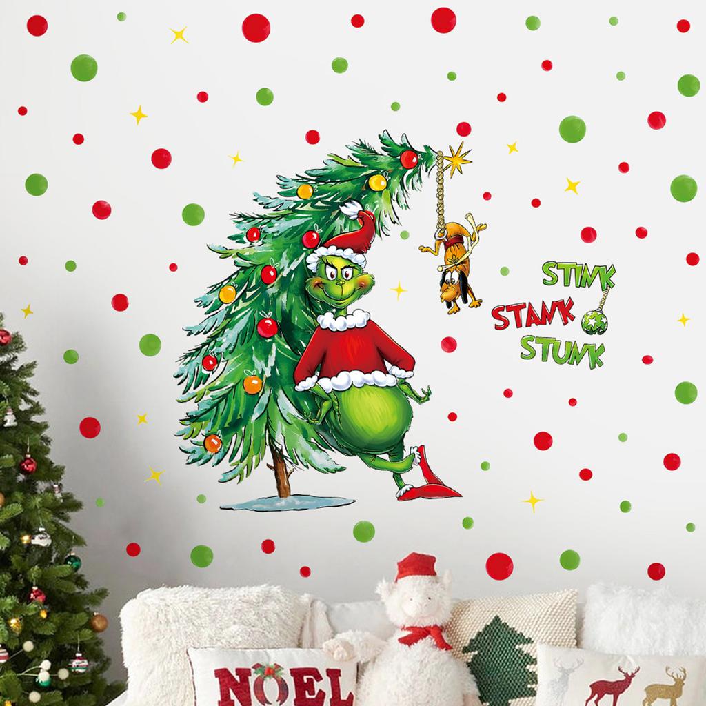 Рождественские стикеры на стену и окна Гринч! Мультяшный декор Зеленый Монстр для праздничного веселья, идеально подходит для преображения праздничного дома.