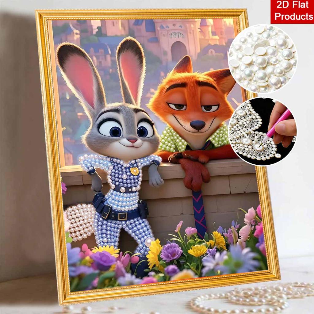 Disney Жемчужная живопись Сделай сам Джуди и Ник из Зверополиса Жемчужное искусство Жемчужная роспись драгоценными камнями, Поделки для украшения стен дома