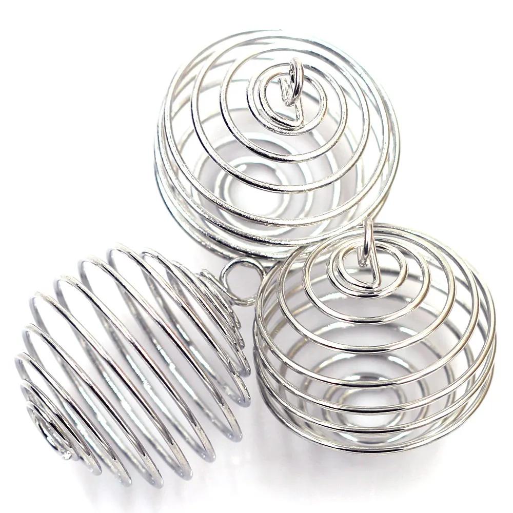 Pendants Lantern Spring Spiral Beads Cages Silver Tone For Necklace Women Men Fashion Jewelry DIY Finding Charms 35mm