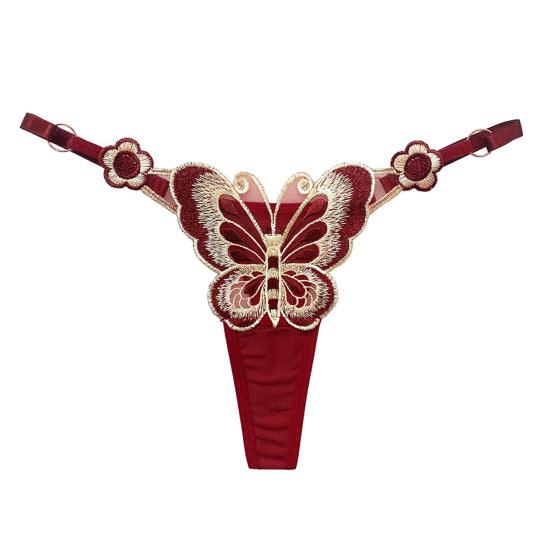 Lady Thong Breathable Elastic Sexy Adjustable Trendy Pornographic Nylon Butterfly Embroidery Lady G-string Women Intimate Clothes