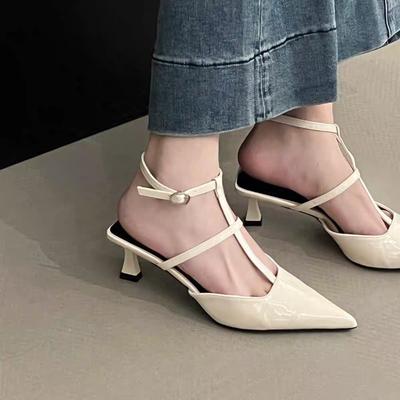 Тонкий ремешок Туфли на высоком каблуке Женские Остроносые С мелким вырезом Полые Лакированная кожа Ремешок с одной пряжкой Обернутые босоножки-стилетто