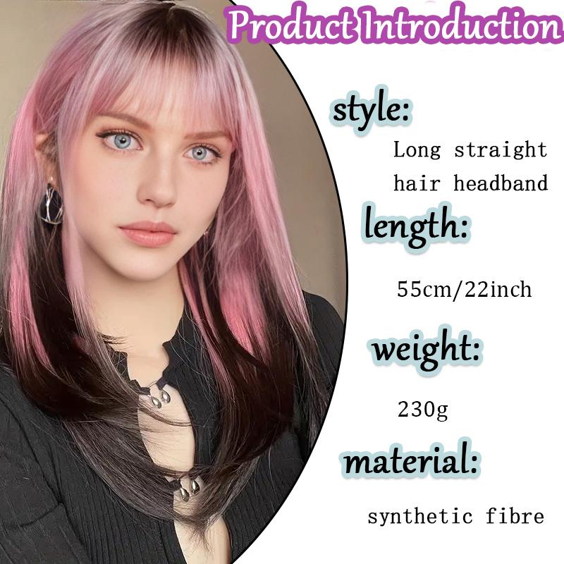 Dyeing Gradient Pink Brown Long Straight Wig for Women Fiber Resistant To High Temperature Wig Simple and Natural To Wear