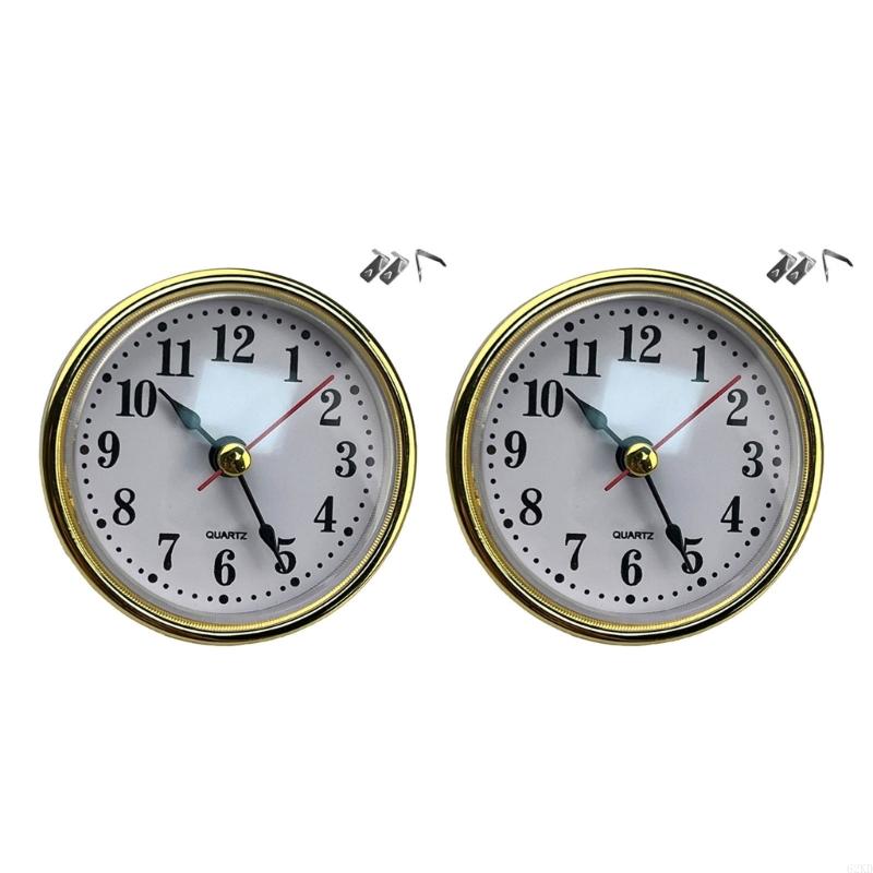 62KD Mini Clock Insert 65mm Round Movement White Face with Gold or Silver Trim Easy To Read Arabic/Optional Numerals