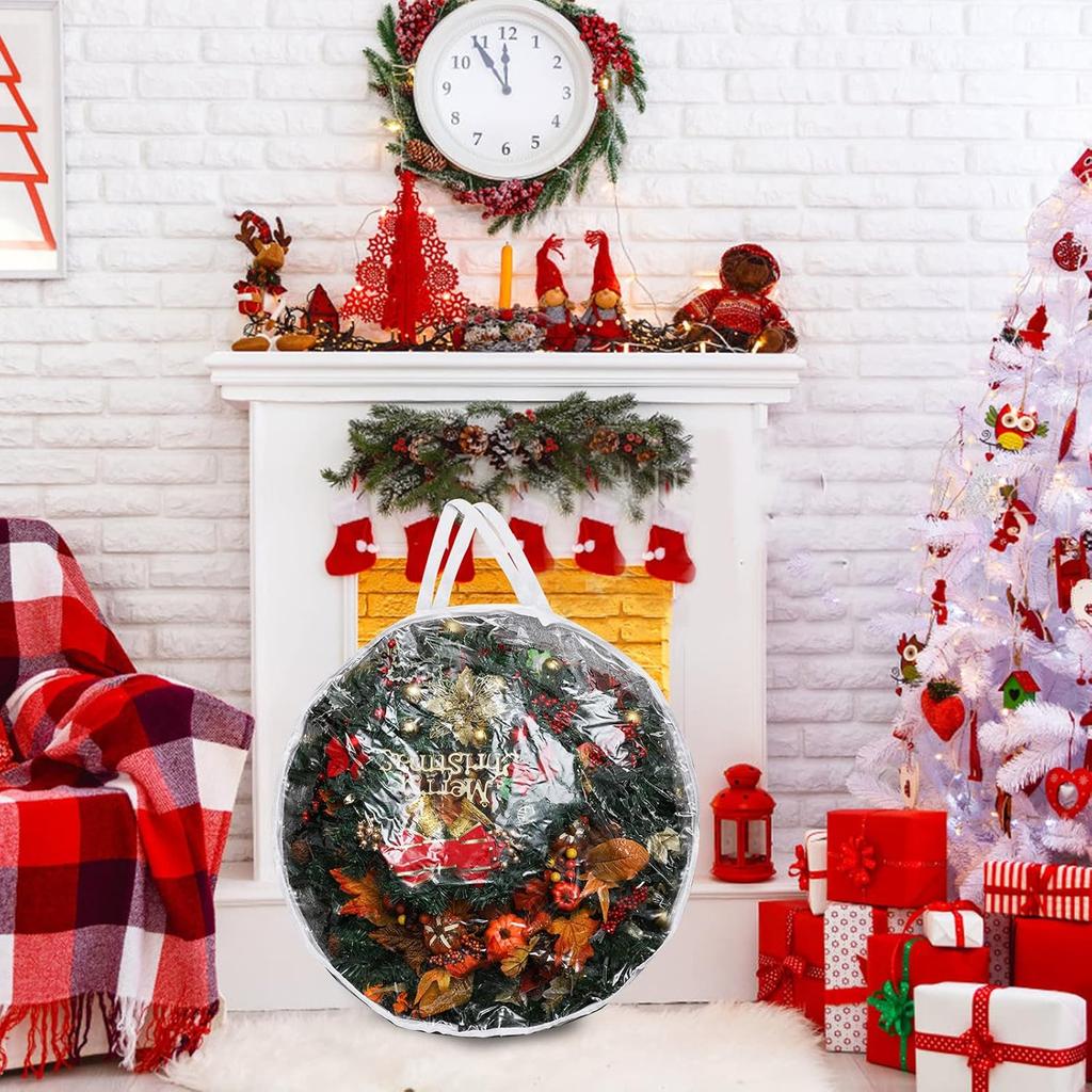 Hedume Wreath Storage Bag, 30" X 12" Clear Everyday Bag, Christmas Wreath Storage Container with Dual Zippered and Reinforced Handle, Protect Your