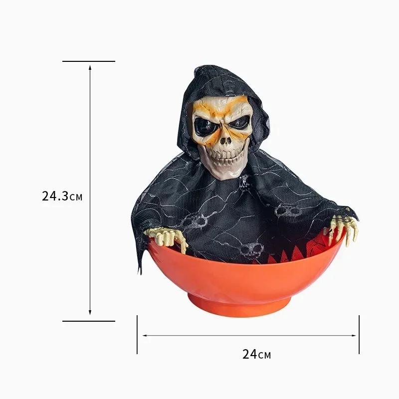Halloween Electric Ghost Prop Swing Head Sensor Sound Retractable Decor Fruit Plate Design Table Ornament Haunted House Party