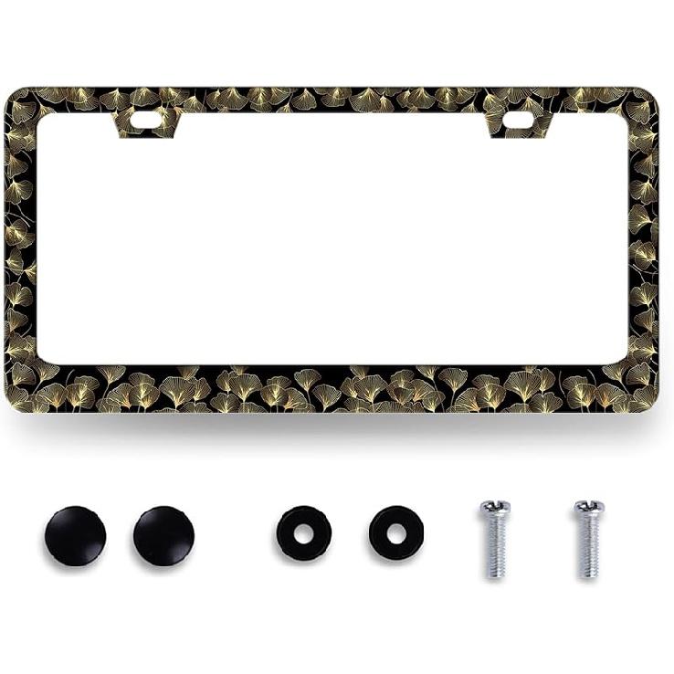 Blue Boho Flowers License Plate Frame Cute Floral License Plate Personalise Auto Parts For Men Women Car Decoration Stainless Steel Funny License