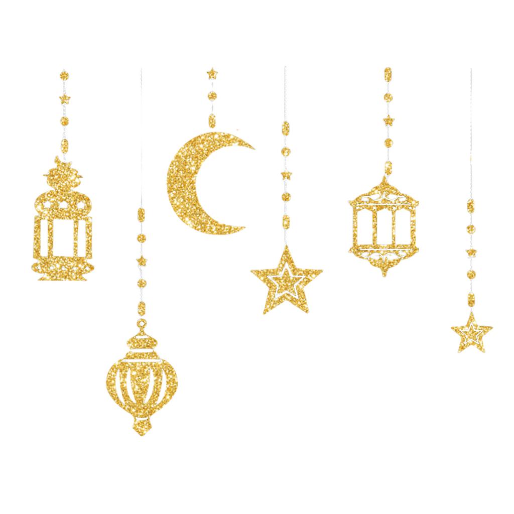 6Pcs Eid Mubarak Islamic Muslims Party Supplies Glittering Banners Star Moon Hanging Ornaments Ramadans Festival Decors