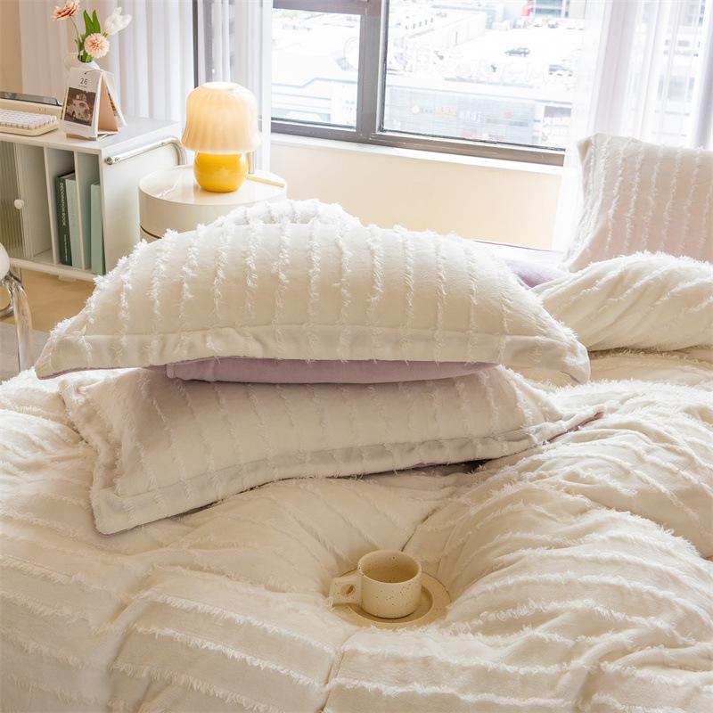 Ins однотонное молочное бархатное одеяло из четырех частей с бахромой кораллового бархата, зимнее фланелевое одеяло, пододеяльник, постельные принадлежности