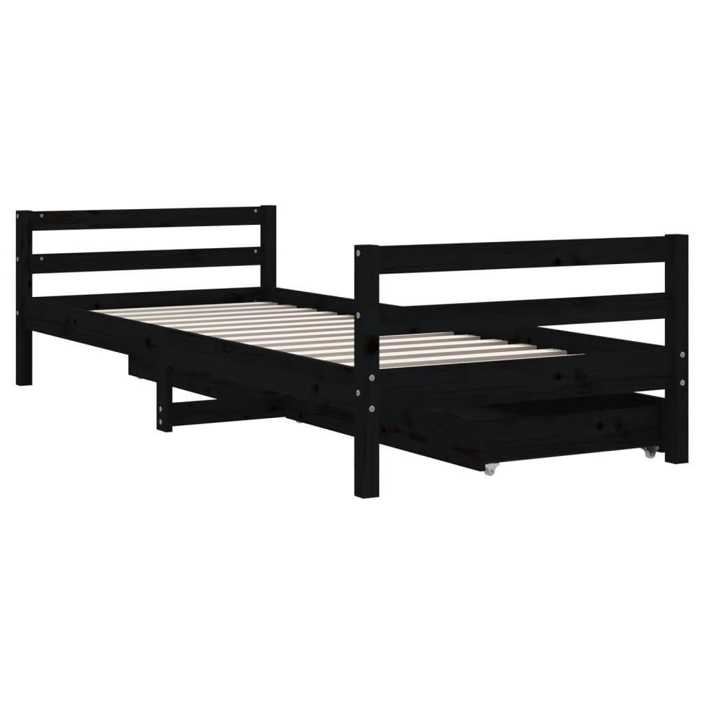 Детская кровать с ящиками Черная 80x200 см Массив сосны