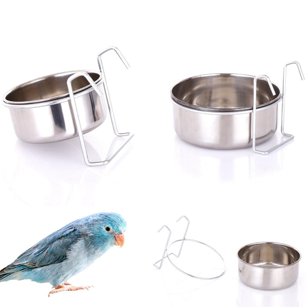 Cat Animals Puppy Stainless Steel Clamp-on Cage Cup Water Drinker Dog Feeding Bowl Bird Feeder