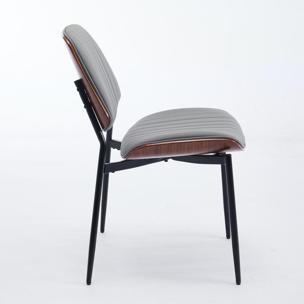 Dining Chairs Set of 2 Mid Century Faux Leather Chair with Walnut Bentwood Back Upholstered Seat Metal Legs Adjustable Foot(Gray PU),DE1849GY