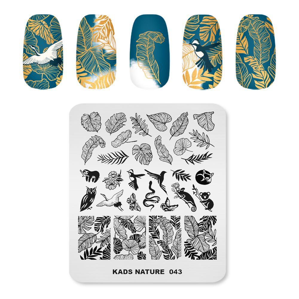 kads Пластина для штамповки ногтей Nature 043, тропические растения, листья черепахи, коала, узор для дизайна ногтей, трафарет для дизайна, инструменты «сделай сам»