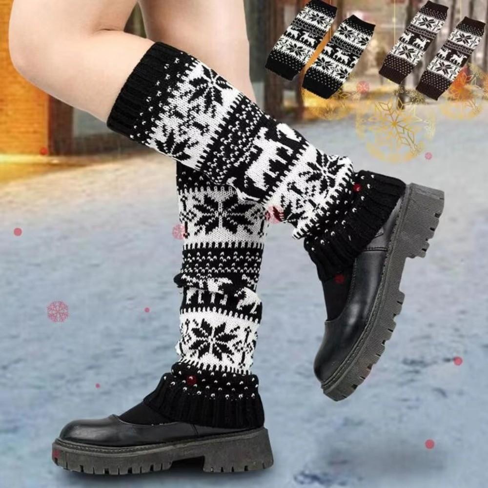 Retro Women Knitted Sock Snowflakes Calf Socks New Christmas Snowflake Knit Socks