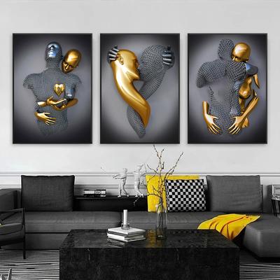 Золотая и серебряная фигурка, статуя, картина на холсте, металлическая скульптура, печать на плакатах, романтические фотографии для влюбленных, современное настенное искусство, домашний декор