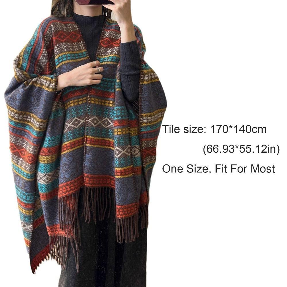 Autumn Winter Ethnic Style Shawl Imitation Cashmere Tassel Scarf Wraps Elegant Shawl Cape