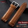 Матовый натуральный кожаный ремешок для часов Swatch YOS440 449 401 447 Кожаный ремешок для часов с тиснением под бамбук для мужчин Бизнес-браслет