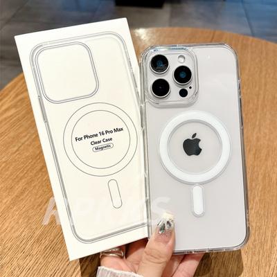 Кристально прозрачный чехол для беспроводной магнитной зарядки Magsafe для iPhone 11 12 13 14 15 16 Pro Max XR X S 7 8 Plus, твердый чехол
