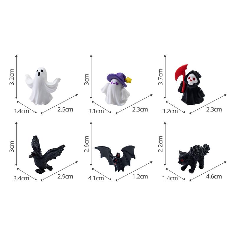 6pcs Miniature Resin Skeleton Pumpkin Devil Skull Figurines Halloween Ornaments Fairy Garden Decor DIY Accessory Set