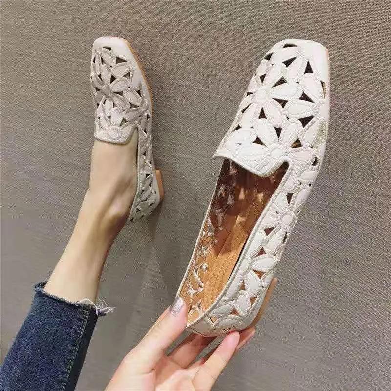 Size 35-42 Square Toe Summer Shoes for Women Embroidery Designer Shoes Soft Slipon Loafers Moccasin Leisure Women's Ballet Flats