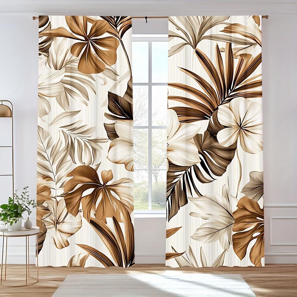 2pc Nordic leaf print curtains   polyester fabric   suitable for living room   office   bedroom   cafe