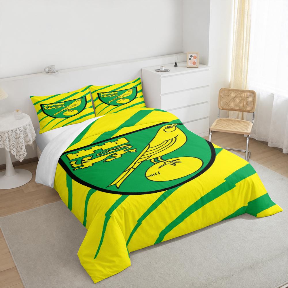 Norwich City Yellow Green Canary Crest Bedding set (1 duvet cover, 2 pillowcases, duvet not included), Soccer Club Badge Art