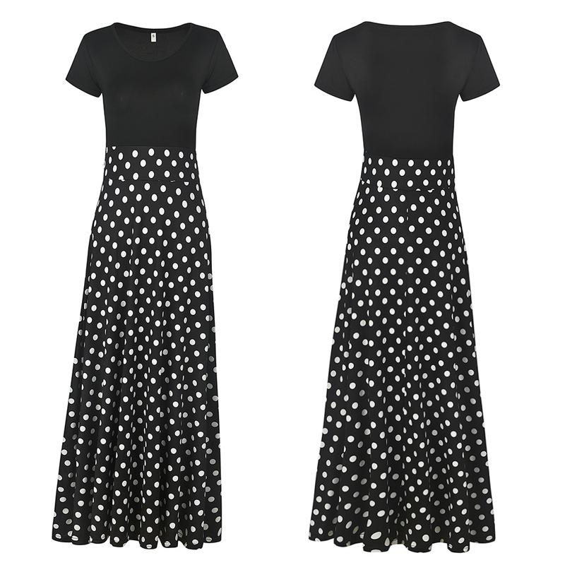 Women Short Sleeve Vintage Floral Dress Skirt Party Long Beach Clothes Maxi Crew Neck S-3XL