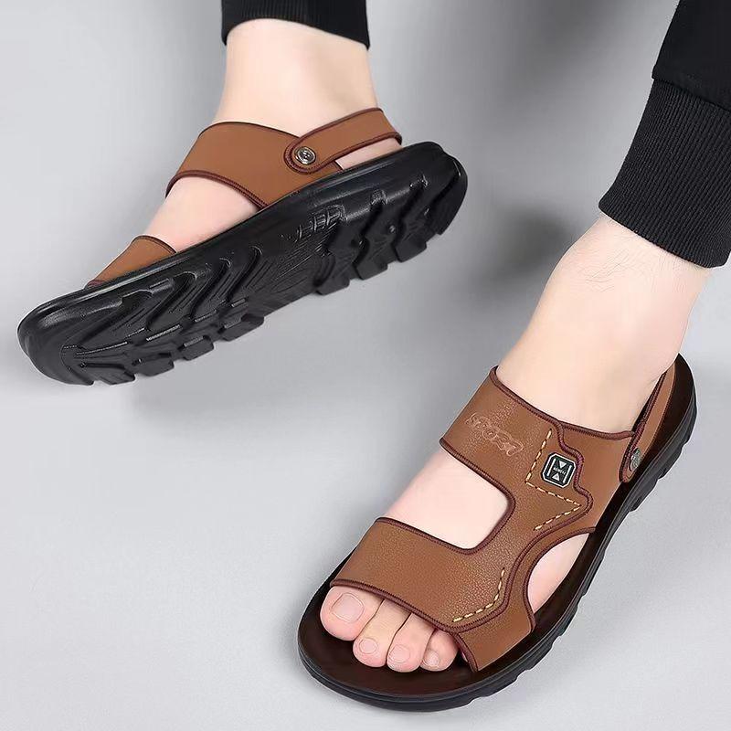 Fashion Summer 2024 New Men's Sandals Genuine Leather Thick-soled Non-slip Beach Shoes Comfortable Soft-soled Two-wear Outdoor Sandals