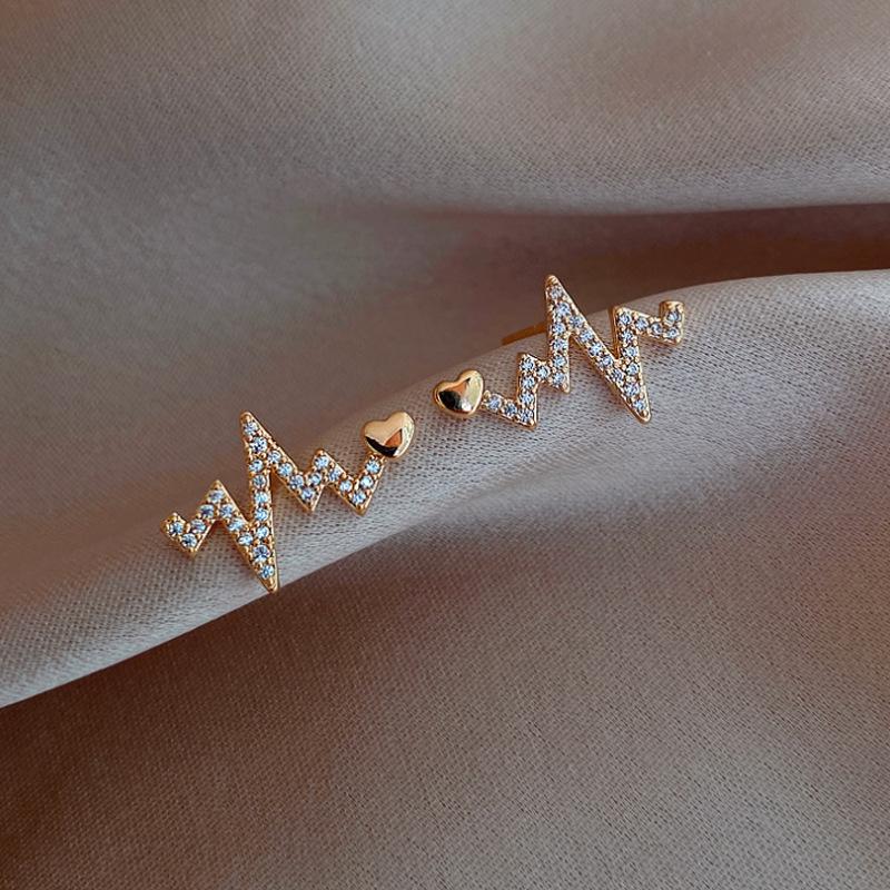 Vintage Rhinestone Heartbeat Earrings Crystal Moon Planet Pearl Zircon Earring Party Birthday Gift Temperament Jewelry