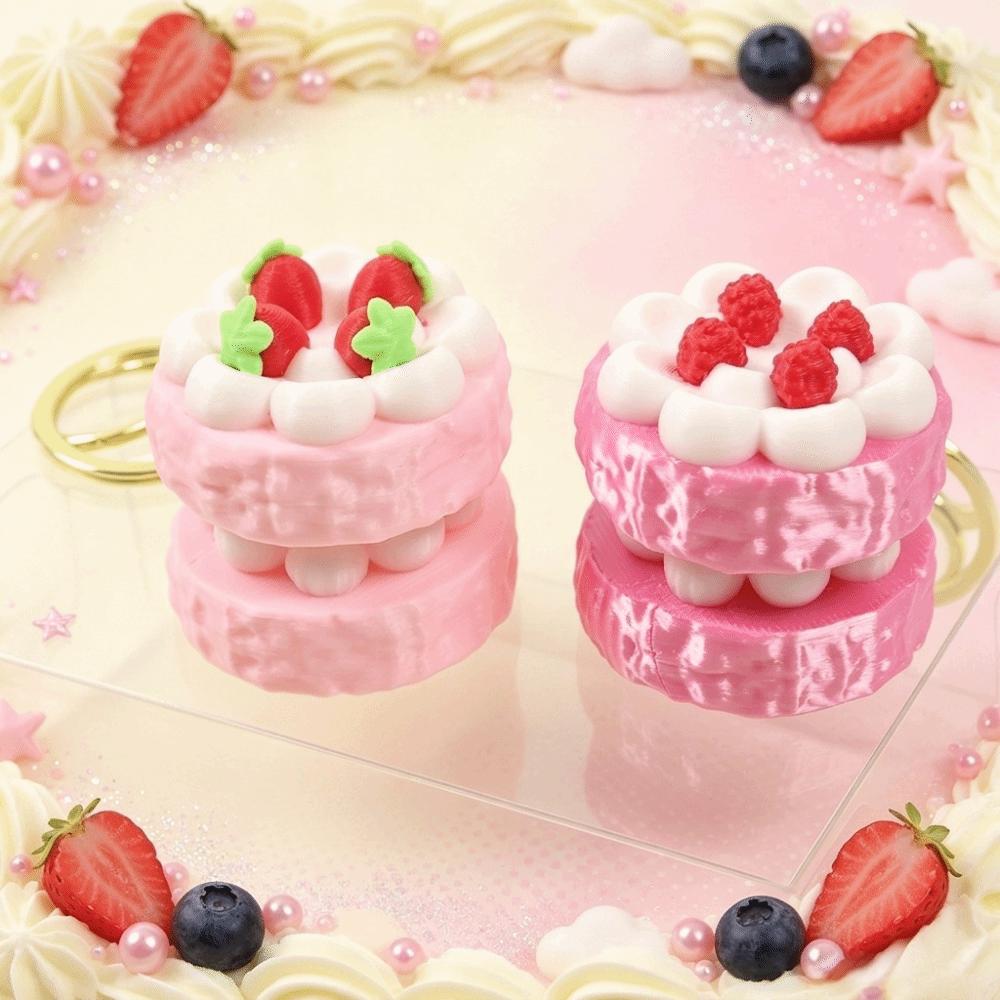 Realistic Fruit Cake Clicker Keychain 3D Printed Macaron Pendant Car Pendant