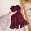 Женские плюшевые перчатки для сенсорных экранов — осень/зима, модный бант, корейский стиль, подходят для езды на велосипеде