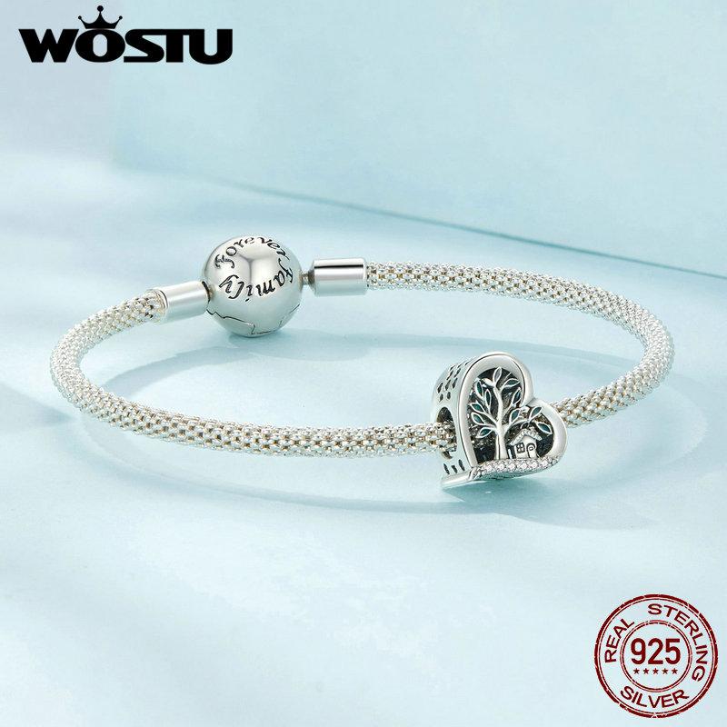 WOSTU Стерлингового серебра 925 пробы, подвески в виде семейного древа, бусины для женщин, девочек, браслет и браслет, ювелирные изделия своими руками