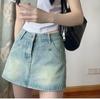 Джинсовая юбка А-силуэта с высокой талией для женщин - Мини, Облегающая, Коллекция Весна/Осень 2025, Юбка-миди/Шорты для миниатюрных