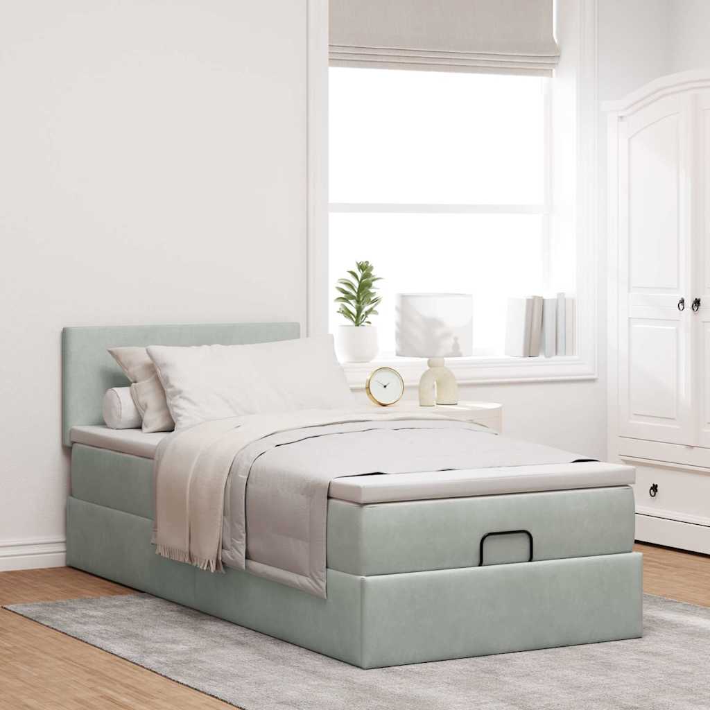 Ottoman Bed with Mattress & LEDs Light Grey 90x190 cm Velvet
