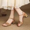 Summer Casual One-word with Sandals Buckle Solid Color Large and Small Size Women's Shoes Square Head New Soft-soled Women's High-heeled Sandals
