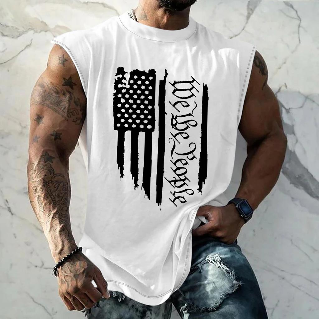 Летний мужской однотонный поглощающий пот дышащий жилет без рукавов с принтом и расширяющимся плечом