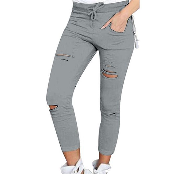 Sexy Women's High Waisted Denim Stretch Jeans Destroy Skinny Ripped Distressed Pants Trousers