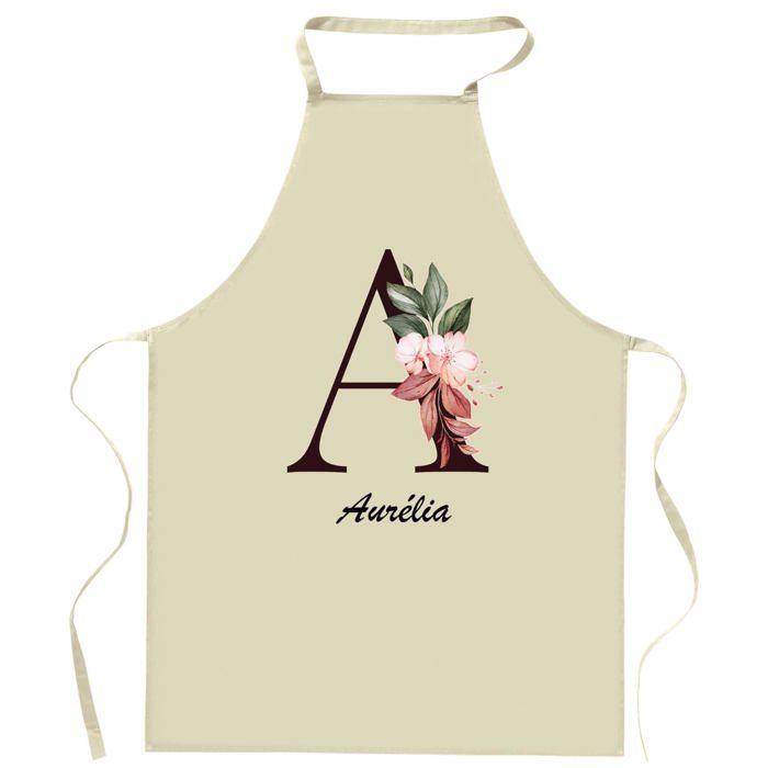 Tablier de cuisine - Aurélia - Motif Lettre - Coton résistant - Impression France
