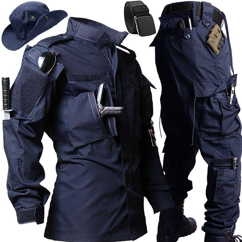 Мужской темно-синий тактический тренировочный костюм для улицы: Износостойкая тактическая софтшелл куртка