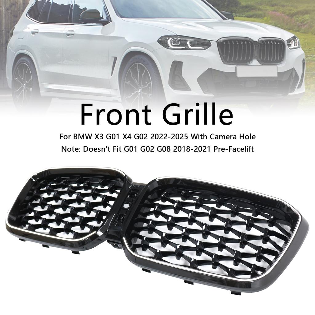 Diamond Glossy Black Front Bumper Kidney Grille Fit BMW X3 G01 X4 G02 2022-2025