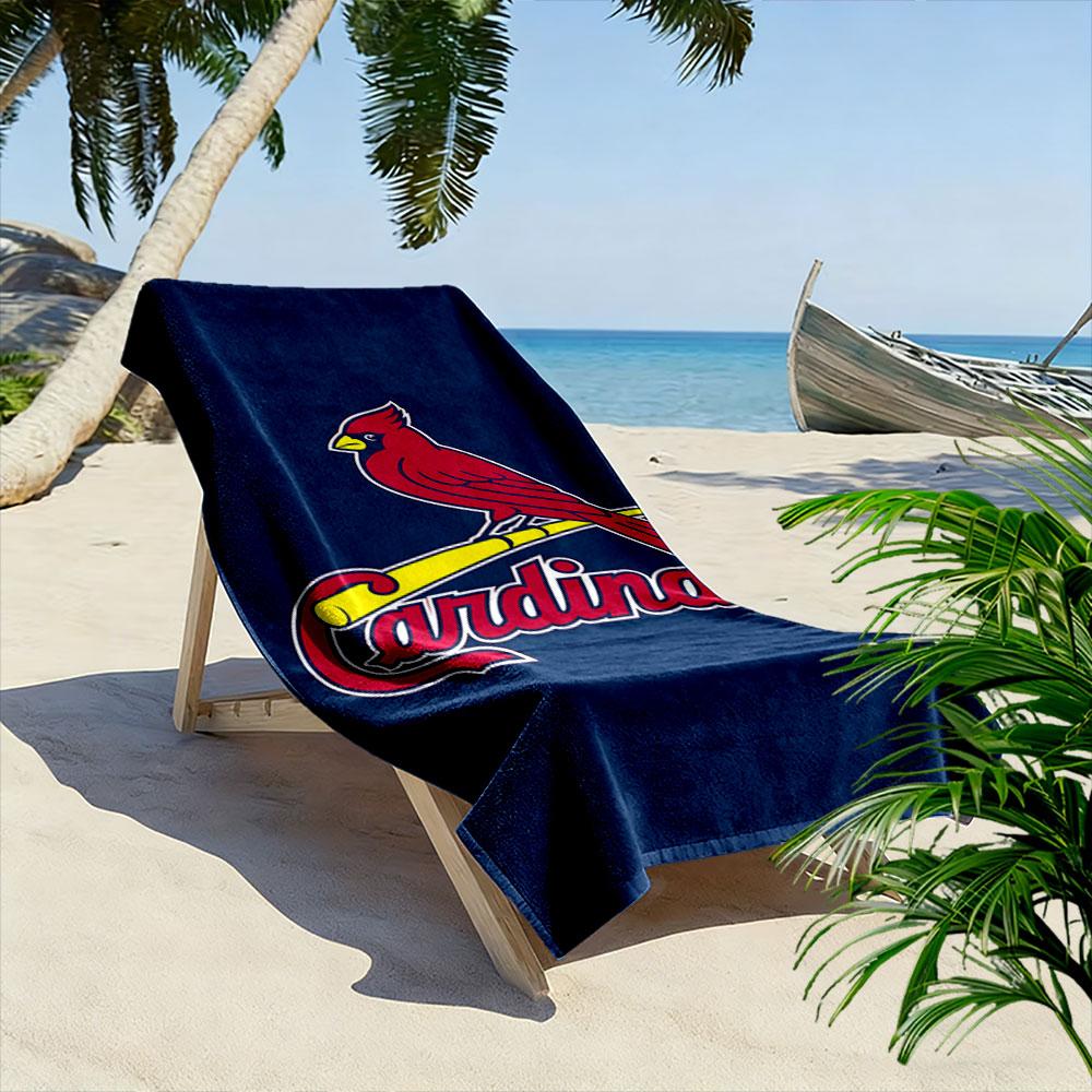 Red Cardinal Bird on Baseball Bat Design Patterned beach towel quick dry perfect for travel outdoor sports jogging the beach and swimming