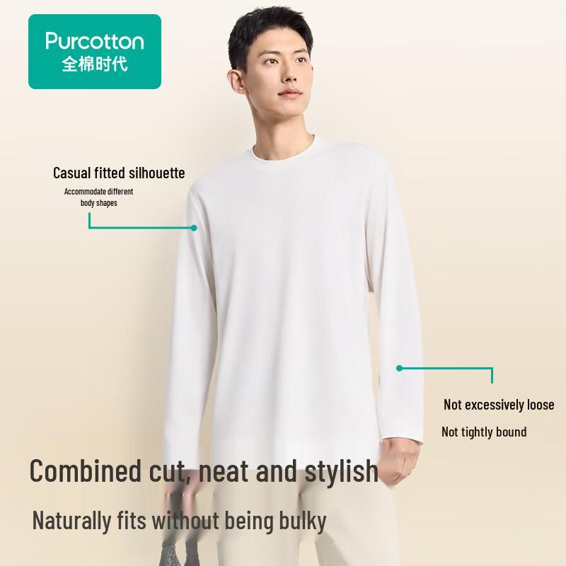 PurCotton Men's Brushed Cotton Thermal Stand-Collar Long Sleeve T-Shirt