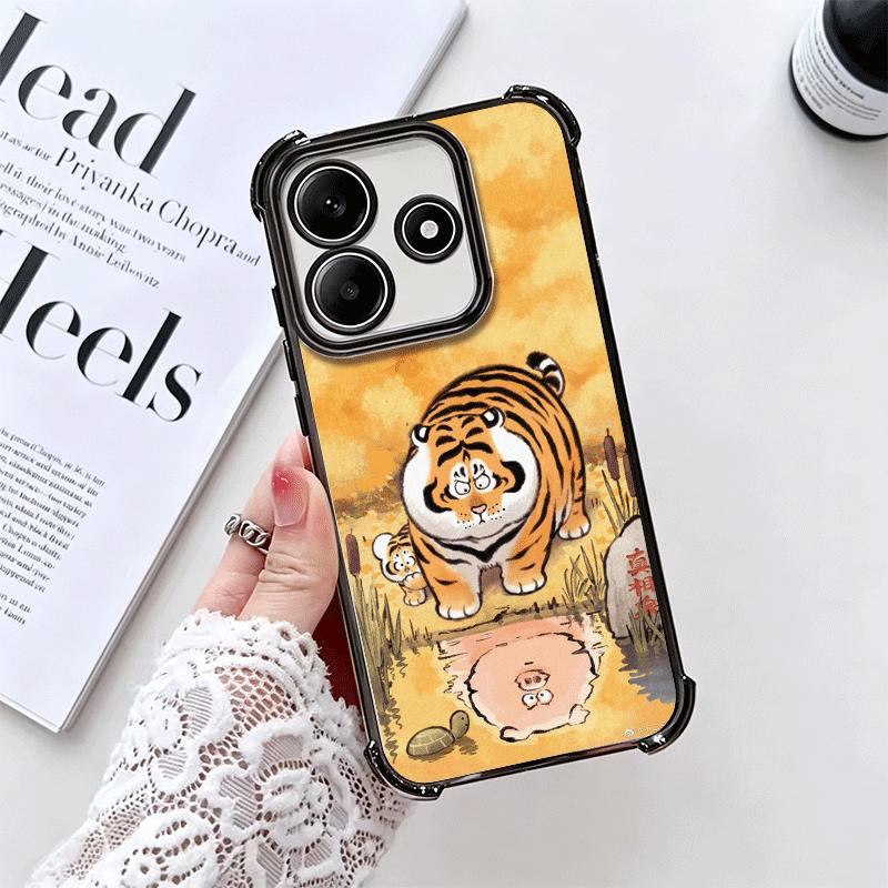 Мультяшный Толстый Тигр Смешной Покрытие Чехол Для Телефона Для Xiaomi Redmi Note 14 15 Pro Plus 13 12 11 11S 11T 10 9S 9 5G Противоударный Подушка Безопасности Co
