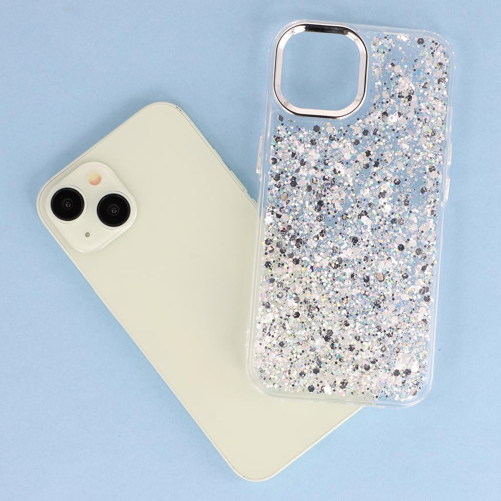 For iPhone 14 Case Epoxy Design Electroplating Soft TPU Phone Back Cover Large Lens Cutout
