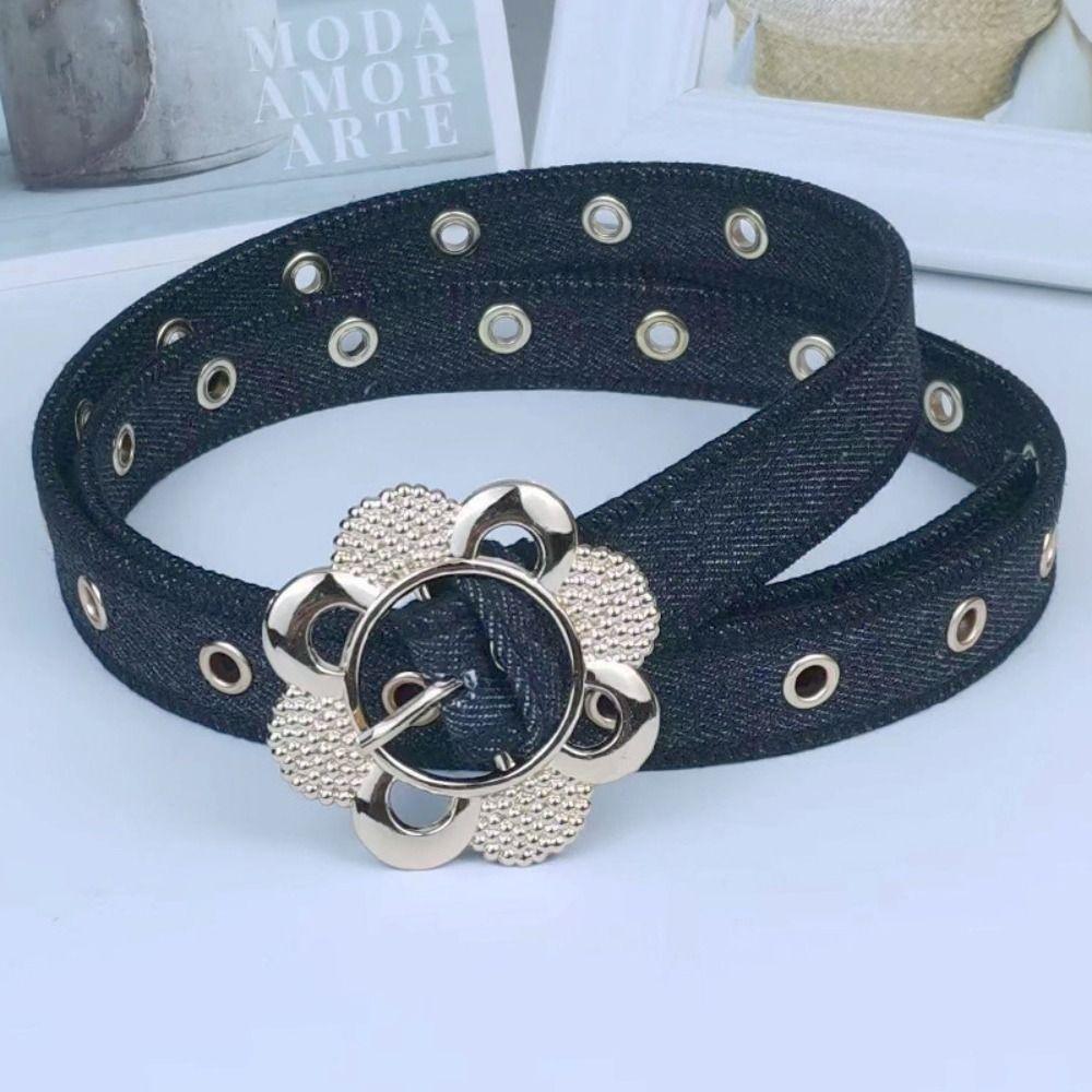 Hollow Flower Design Decorative Waist Strap Metal Buckle Fashion Belt Denim Waist Belt For Women