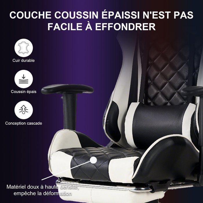 FOXSPORT Chaise Gaming, Siège De Bureau Réglable, Fauteuil Gaming Avec Repose-Pieds télescopique,Inclinable 90 °-180 °-Blanc