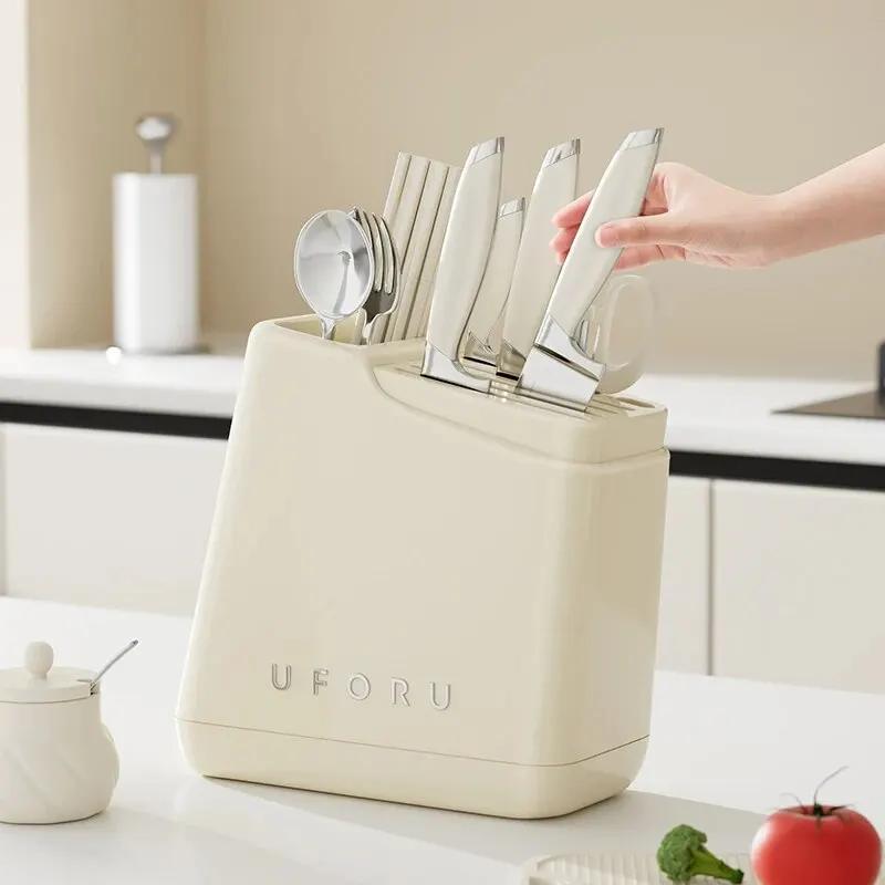 Держатель для кухонных ножей на столешницу, многофункциональный держатель для палочек для еды, ложка, встроенная подставка для сушки, пластик