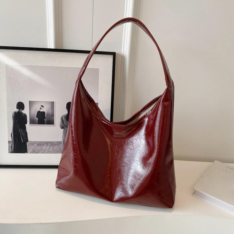 Yogodlns Мягкая качественная сумка из искусственной кожи подмышкой, винтажная винно-красная женская сумка через плечо, большая дорожная сумка, женская универсальная сумка-тоут